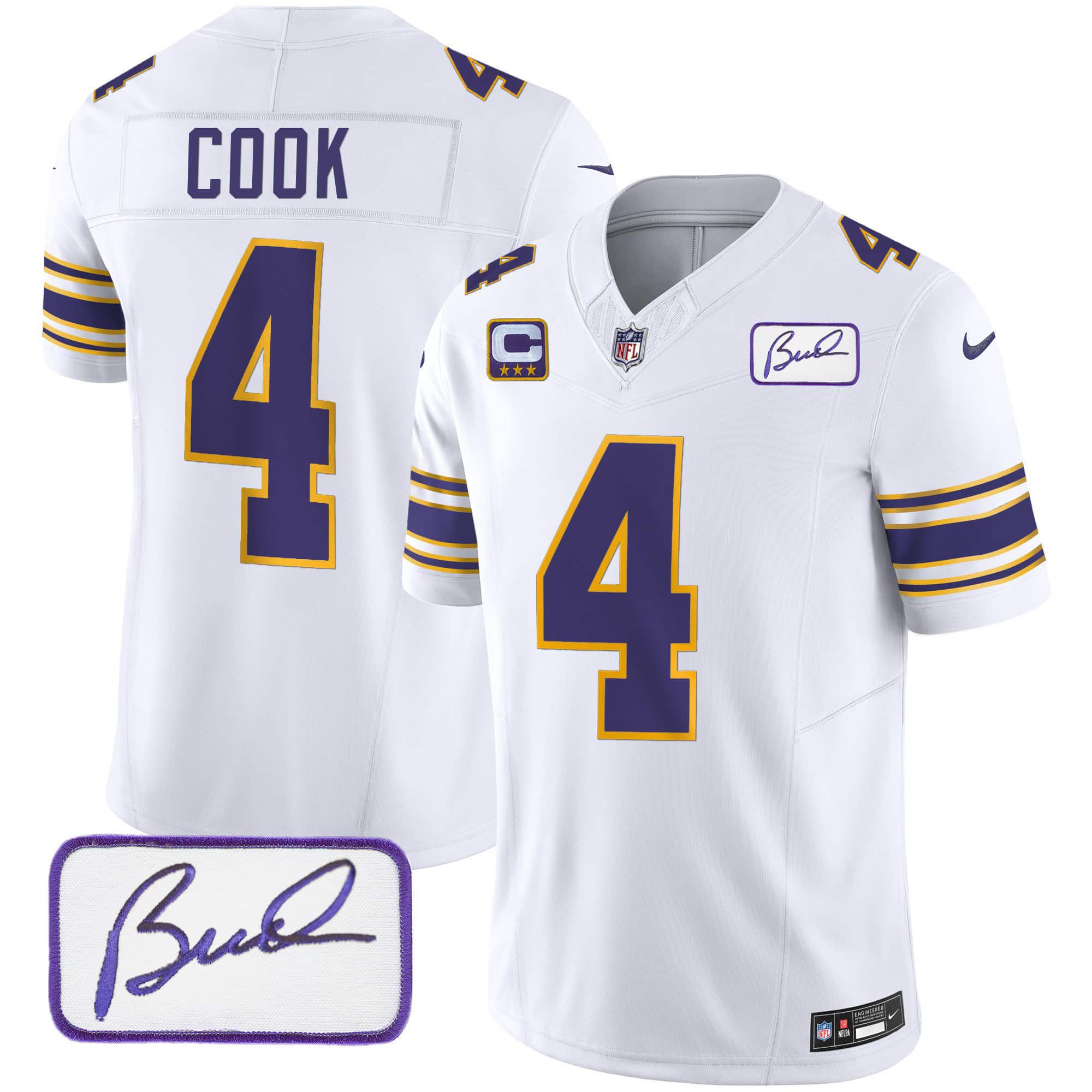 Men Minnesota Vikings #4 Cook White 2024 Nike Bud Grant Patch Classic Limited NFL Jersey